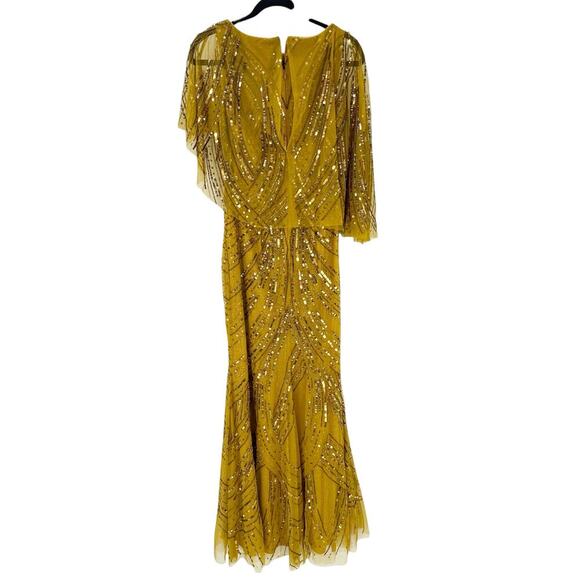 Theia Ayla Beaded Shawl Gown Cape Sleeve Gold/Bronze Size 2 NWT - Picture 8 of 14